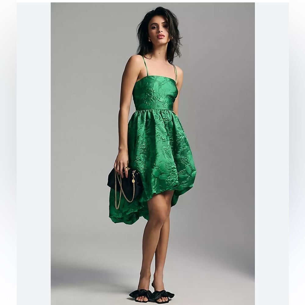 By Anthropologie Jacquard Bubble Dress in Green Size 6